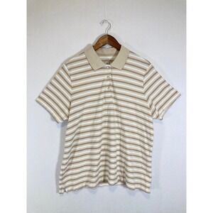 Preppy Hasting & Smith Women 2X Tan‎ White Striped Short Sleeve Polo Shirt